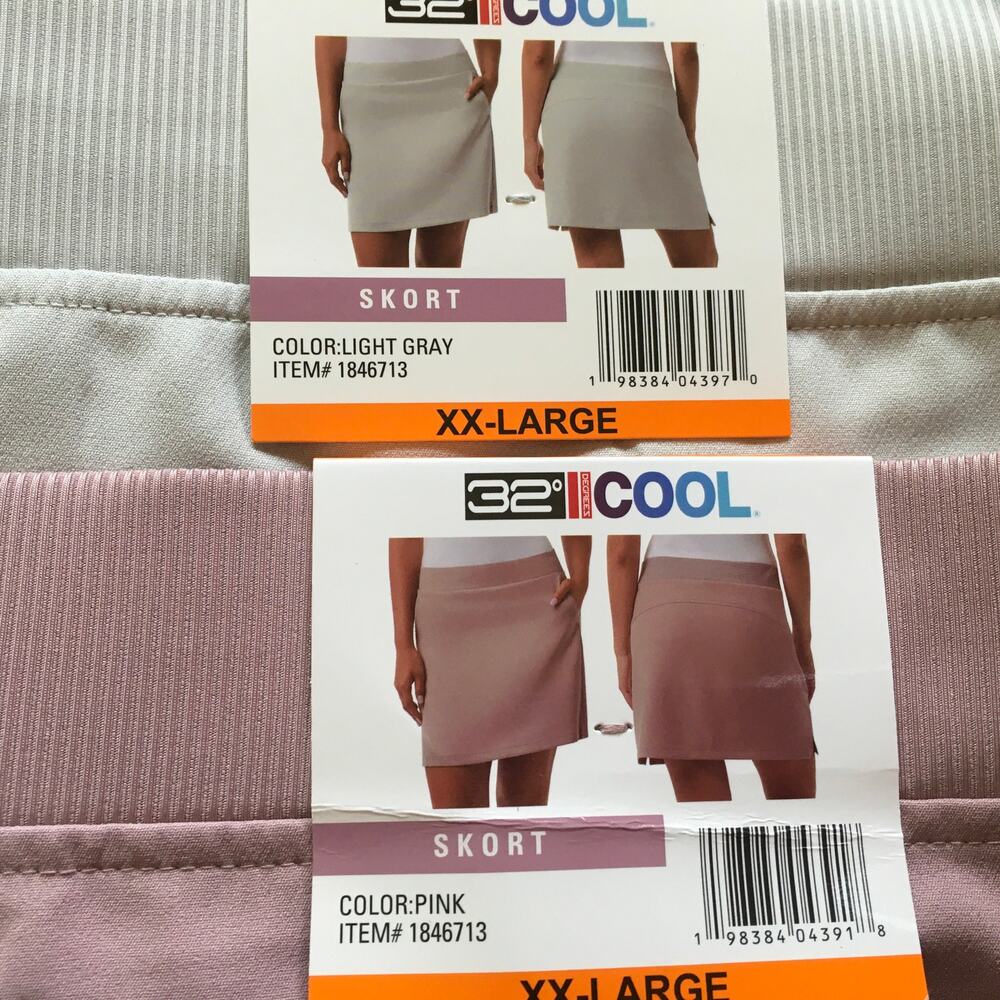 32 Degrees Cool Skort LOT 2 Womens XXL Pink Grey Tennis Athletic Activewear NWT